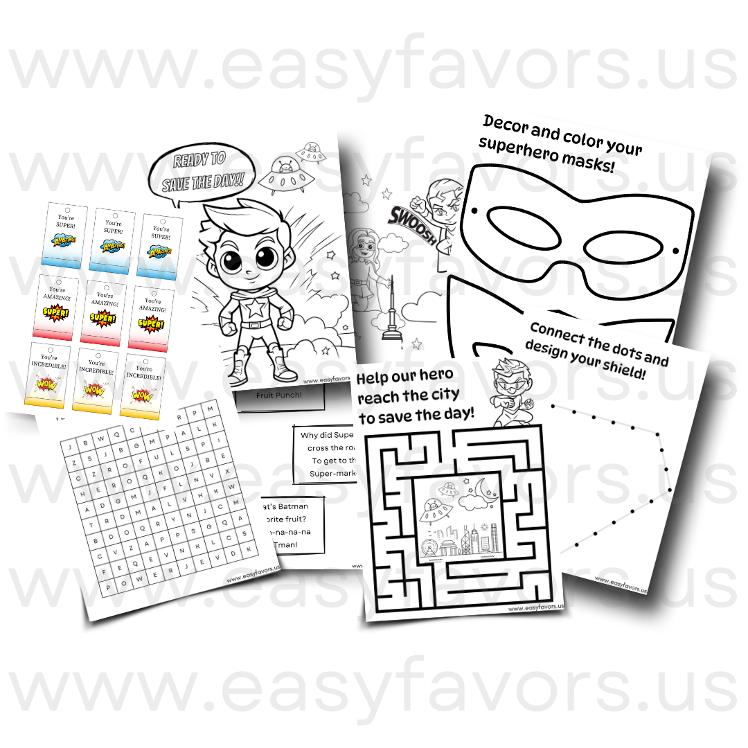 Superheroes Activity Printable Set - Coloring Pages & Games