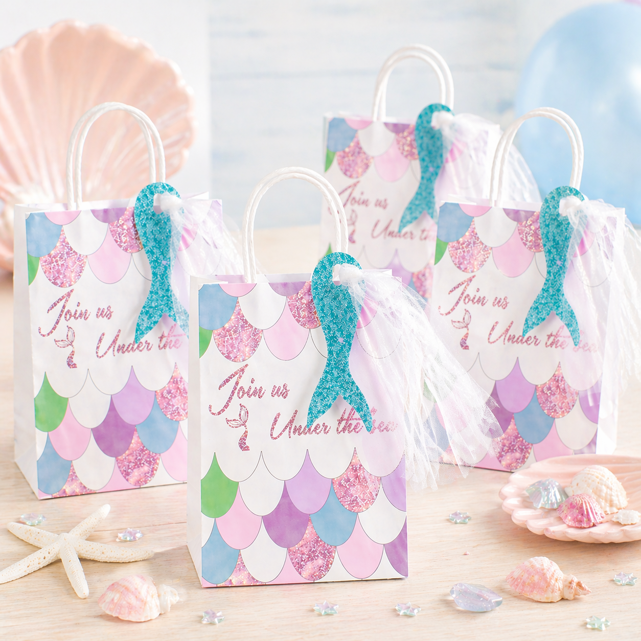 SET of 5 Mermaid Party Favor Bags – Under the Sea Goodie Bags