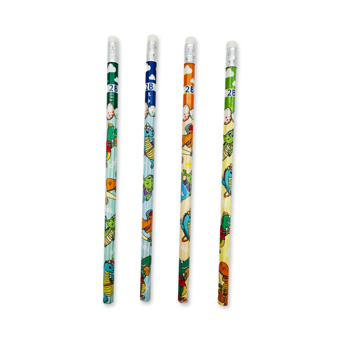 Case of 12 Dinosaur pencils with eraser and sharpener