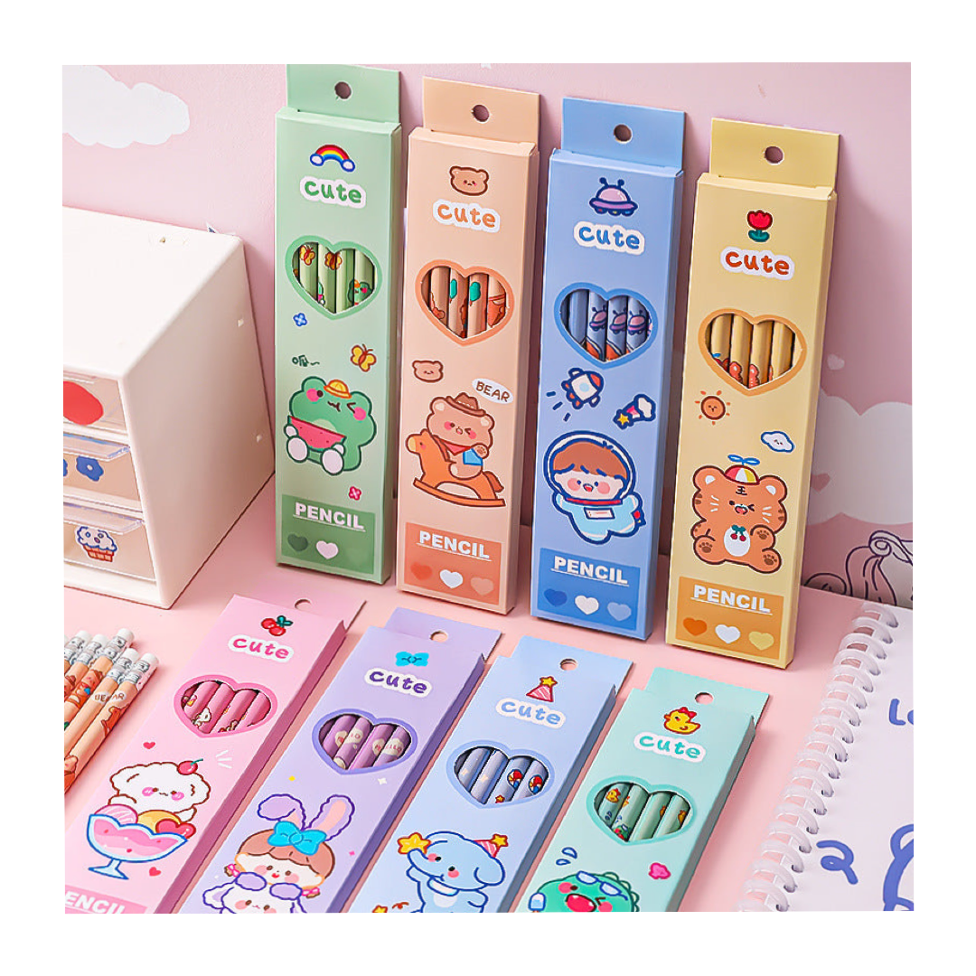 Box of 6 kawaii animals pencils
