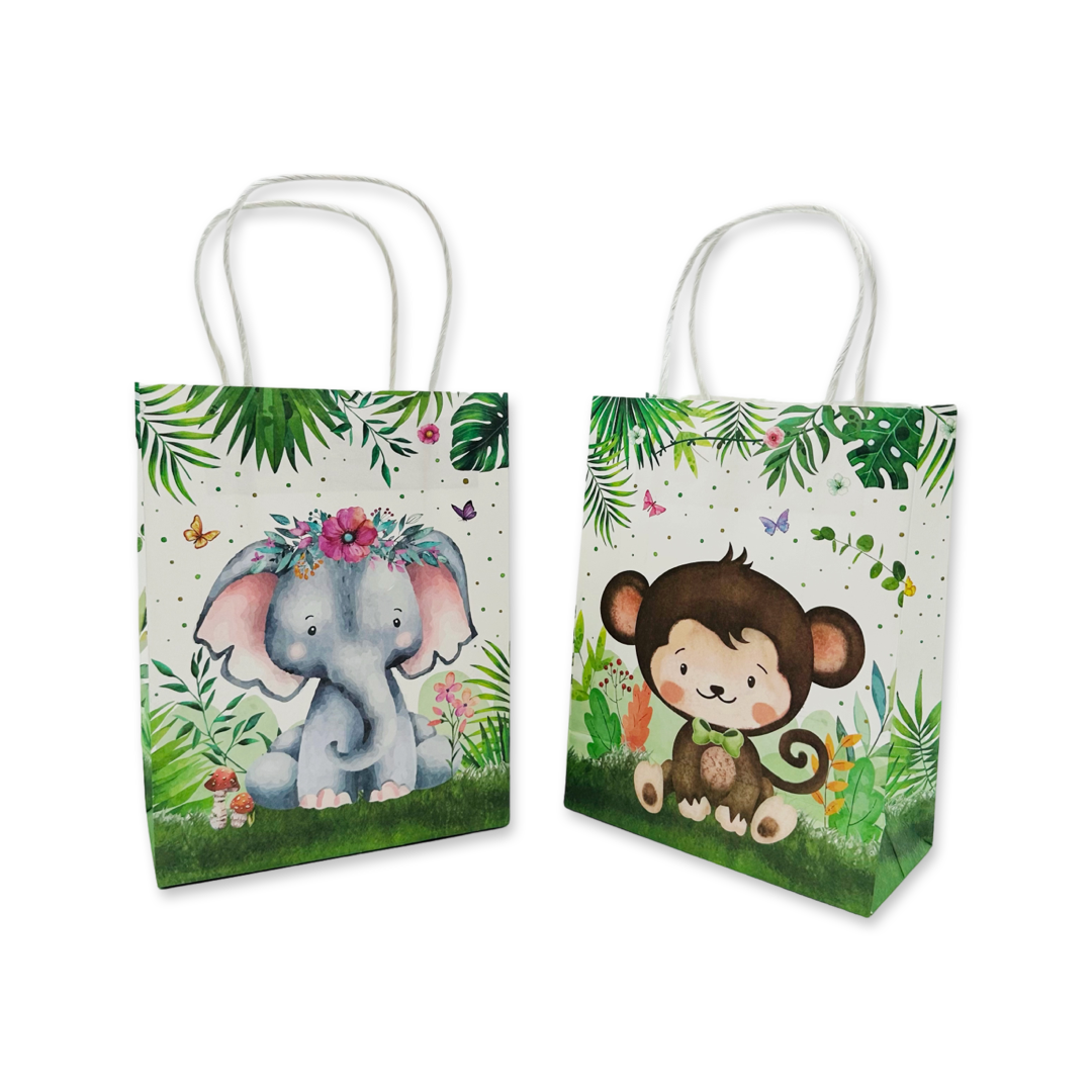 SET of 12 Jungle Animals paper bag with handles
