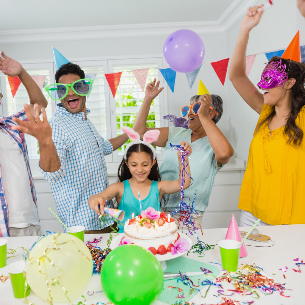 family celebrating birthday party