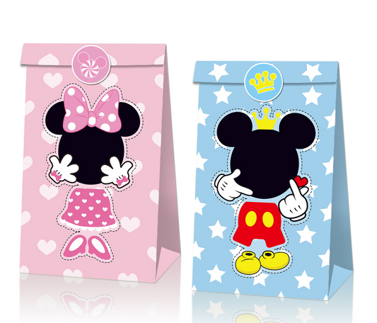 SET of 12 Minnie & Mickey Mouse paper bag