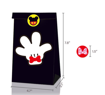 SET of 12 Mickey Mouse Paper Bag with Sticker