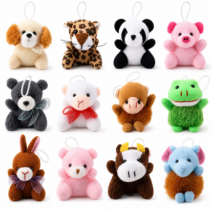 SET of 8 Mini Plush Animal Keychains – Assorted Party Favors, Backpack Charms & Goodie Bag Fillers