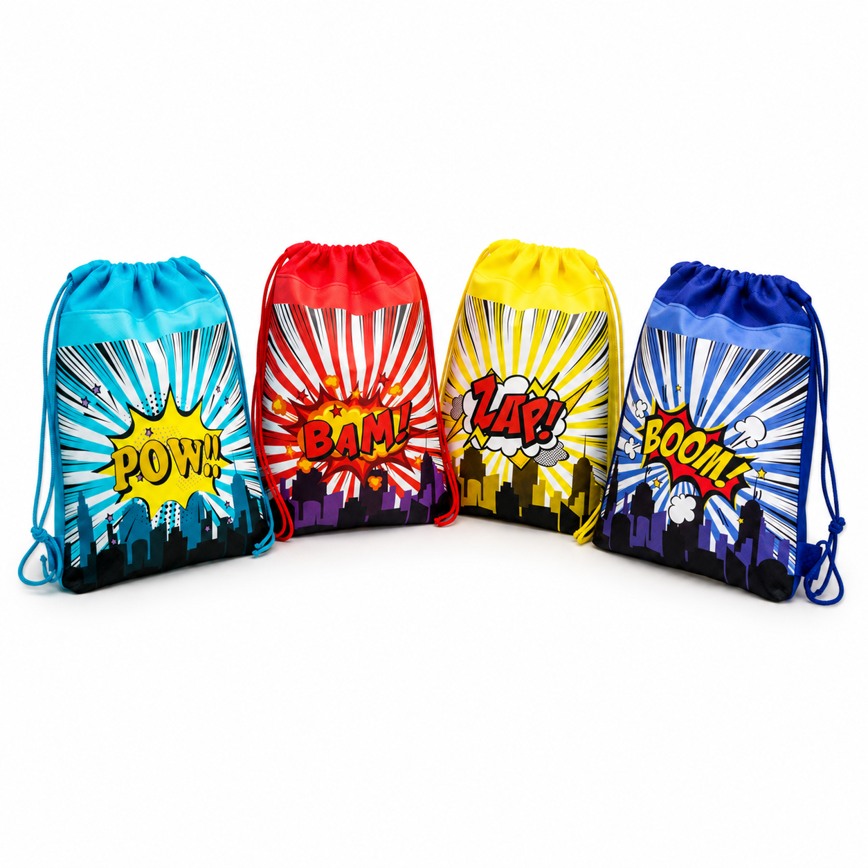 SET of 4 Comic Book Drawstring Favor Bags