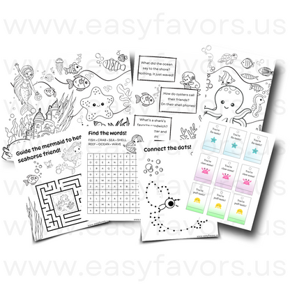 Mermaid Activity Printable Set - Coloring Pages & Games