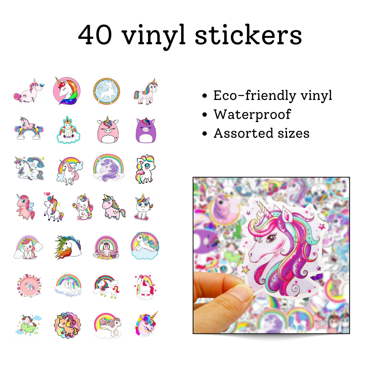 a selection of assorted stickers with unicorn designs