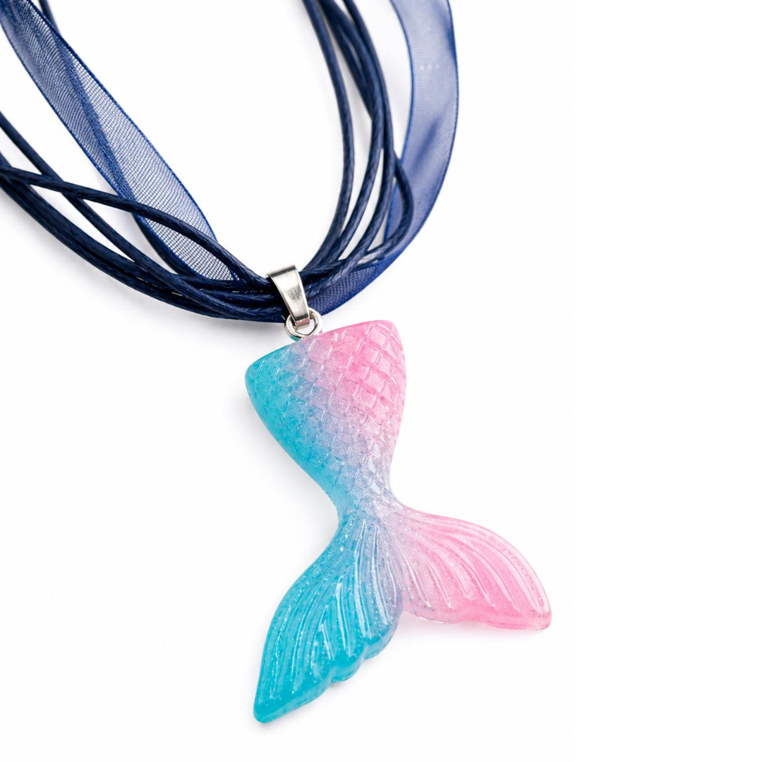 Necklace with a mermaid tail pendant on a white background