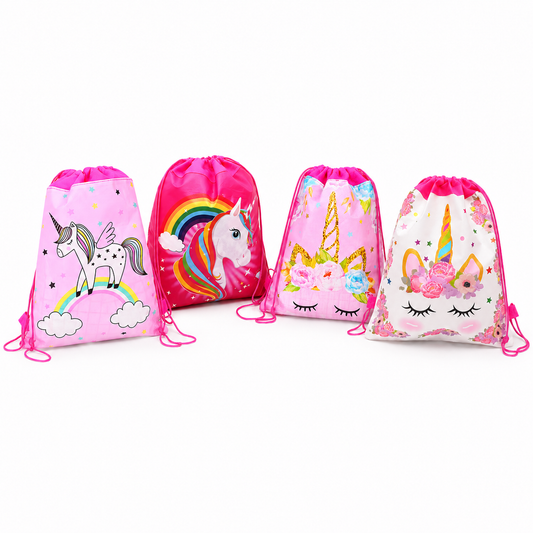 SET of 12 Unicorn Drawstring party favor bags