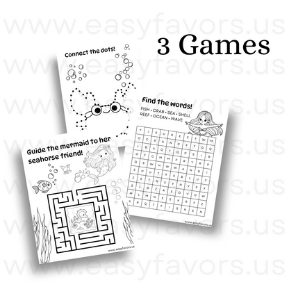 Mermaid Activity Printable Set - Coloring Pages & Games