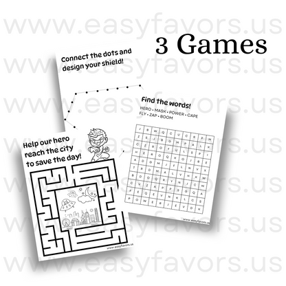 Superheroes Activity Printable Set - Coloring Pages & Games