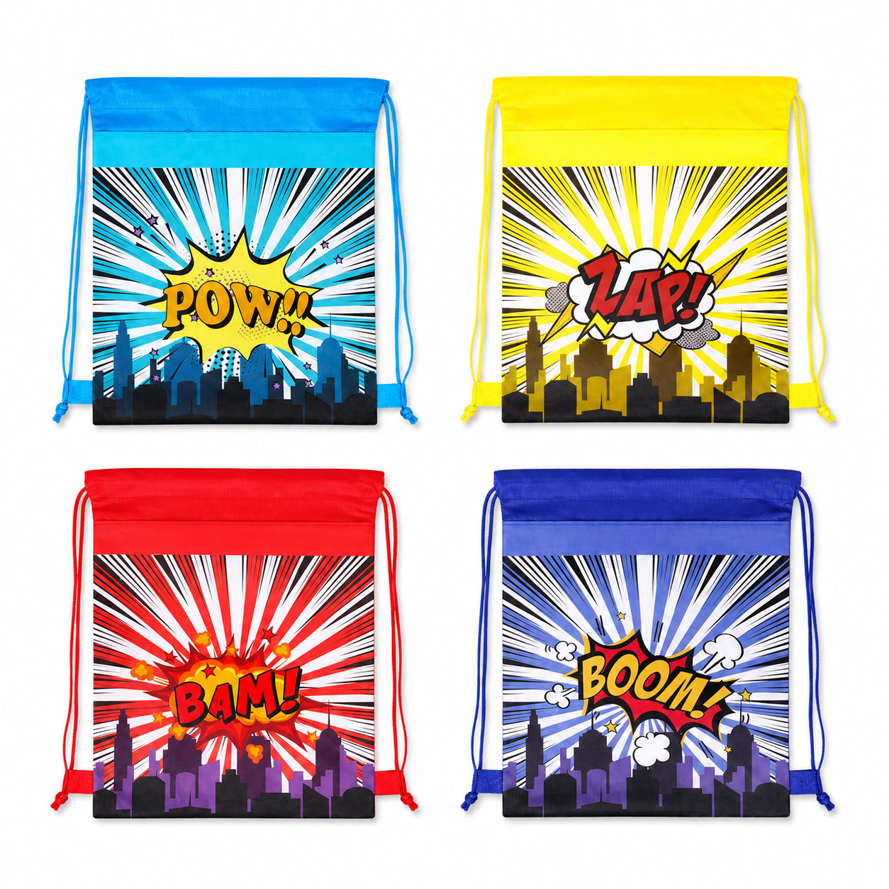 SET of 4 Comic Book Drawstring Favor Bags