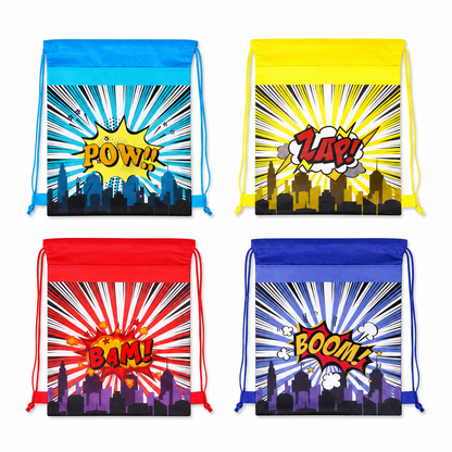 SET of 4 Comic Book Drawstring Favor Bags