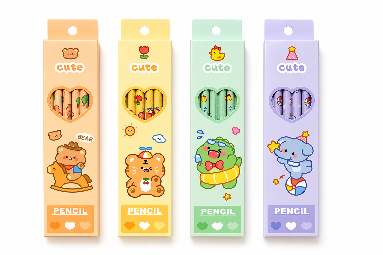 4 colored pencil boxes 