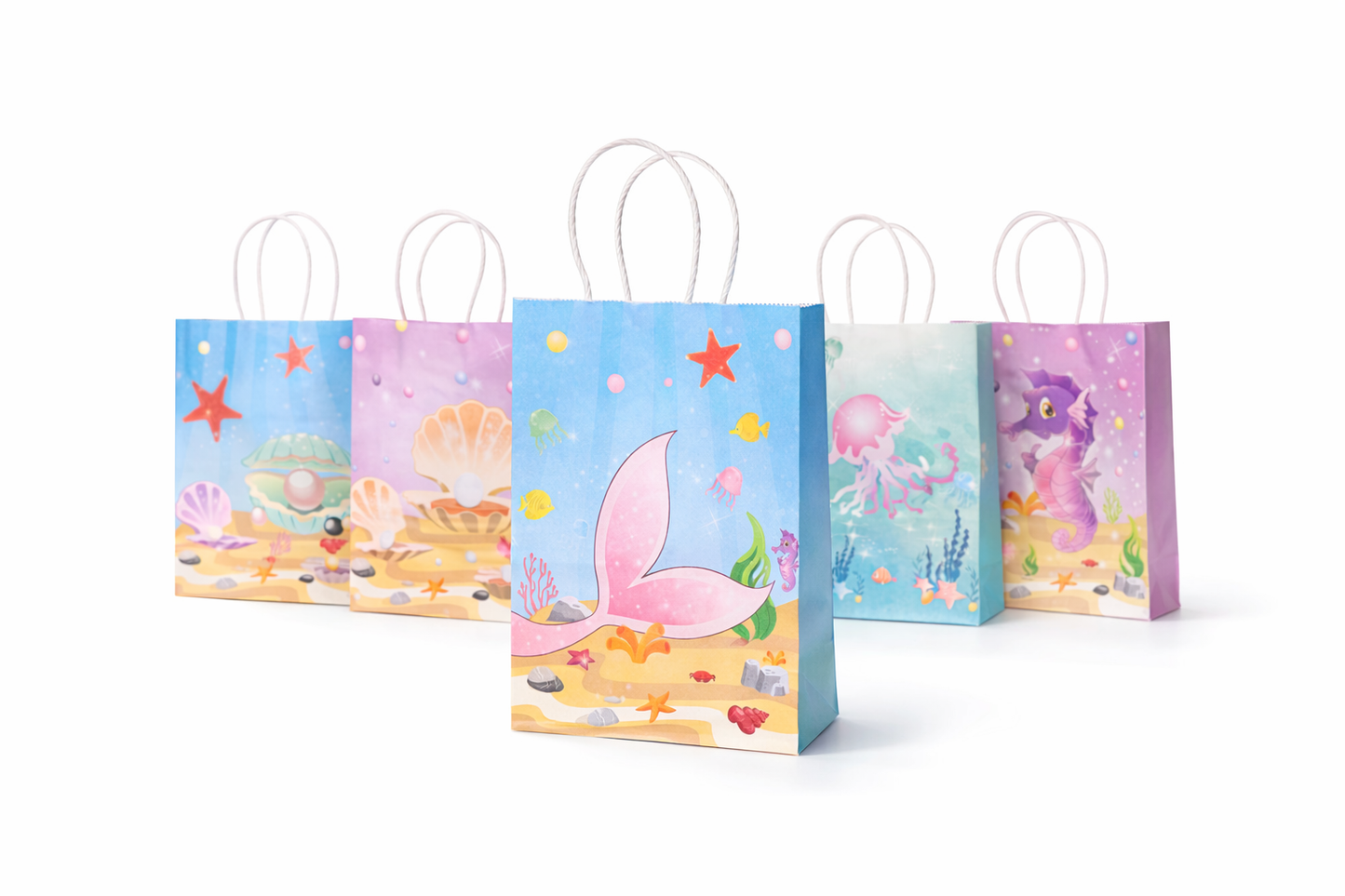 Set of 10 Mermaid Party Favor Bags with Handles