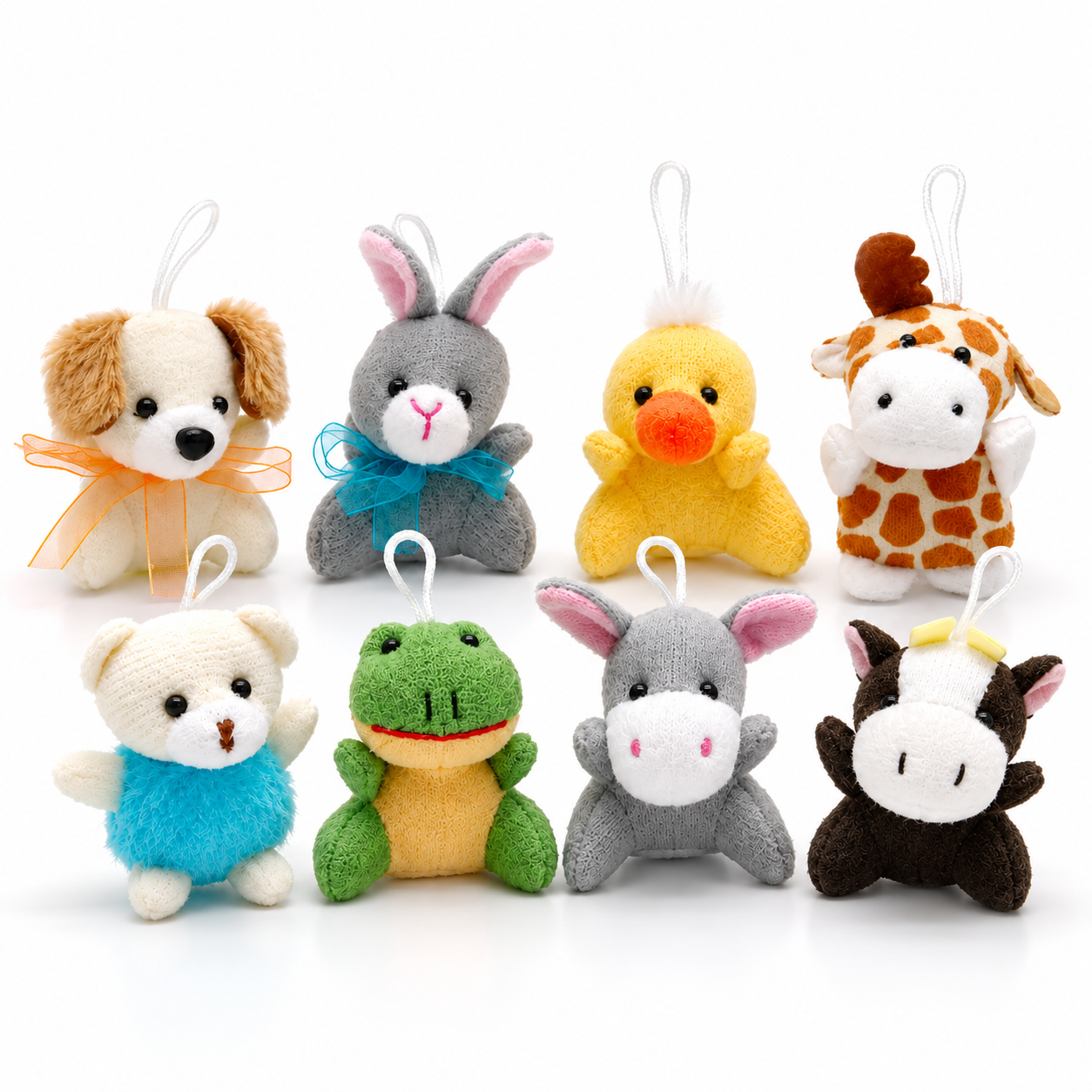 SET of 8 Mini Plush Animal Keychains – Assorted Party Favors, Backpack Charms & Goodie Bag Fillers