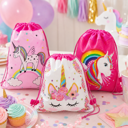 SET of 12 Unicorn Drawstring party favor bags