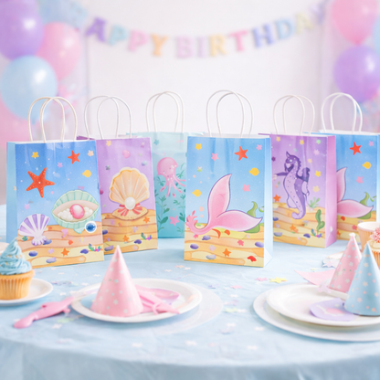 Set of 10 Mermaid Party Favor Bags with Handles