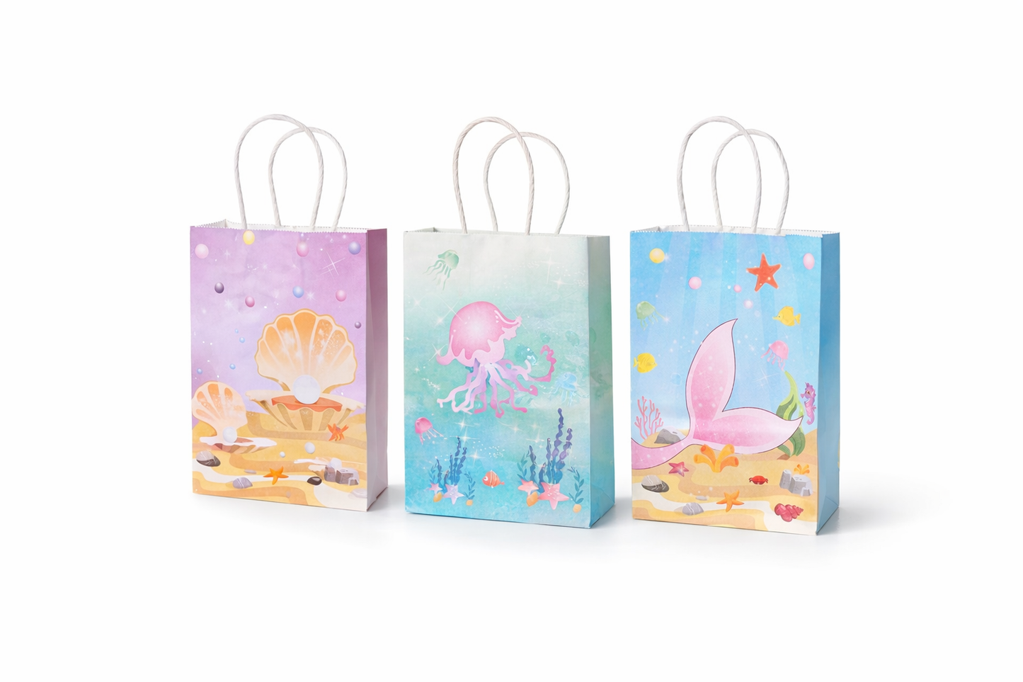 Set of 10 Mermaid Party Favor Bags with Handles