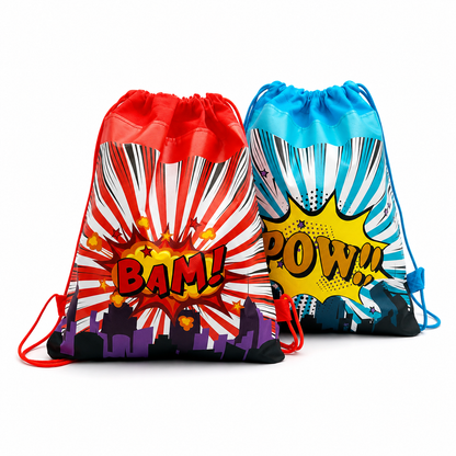 SET of 4 Comic Book Drawstring Favor Bags