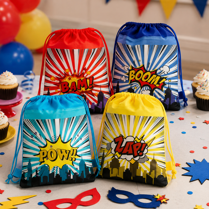 SET of 4 Comic Book Drawstring Favor Bags