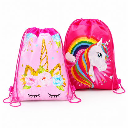 SET of 12 Unicorn Drawstring party favor bags