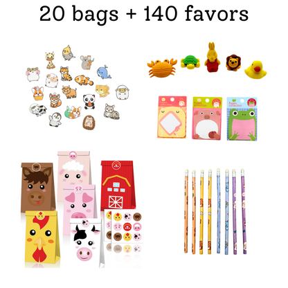 Animal Party Favor Set – 20 Bags + 140 Favors