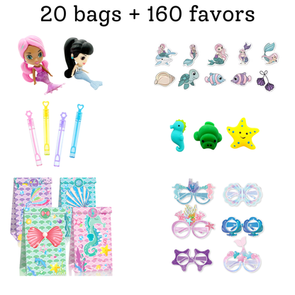 Mermaid Party Favor Set – 20 Bags + 160 Favors