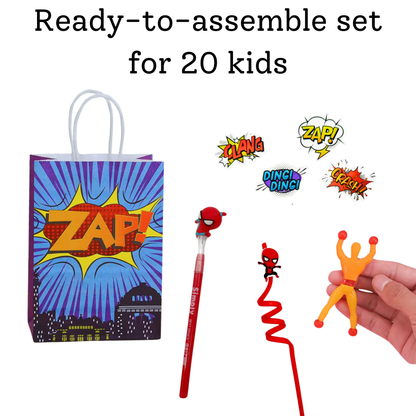 Superhero Party Favor Set — 20 Bags + 140 Favors