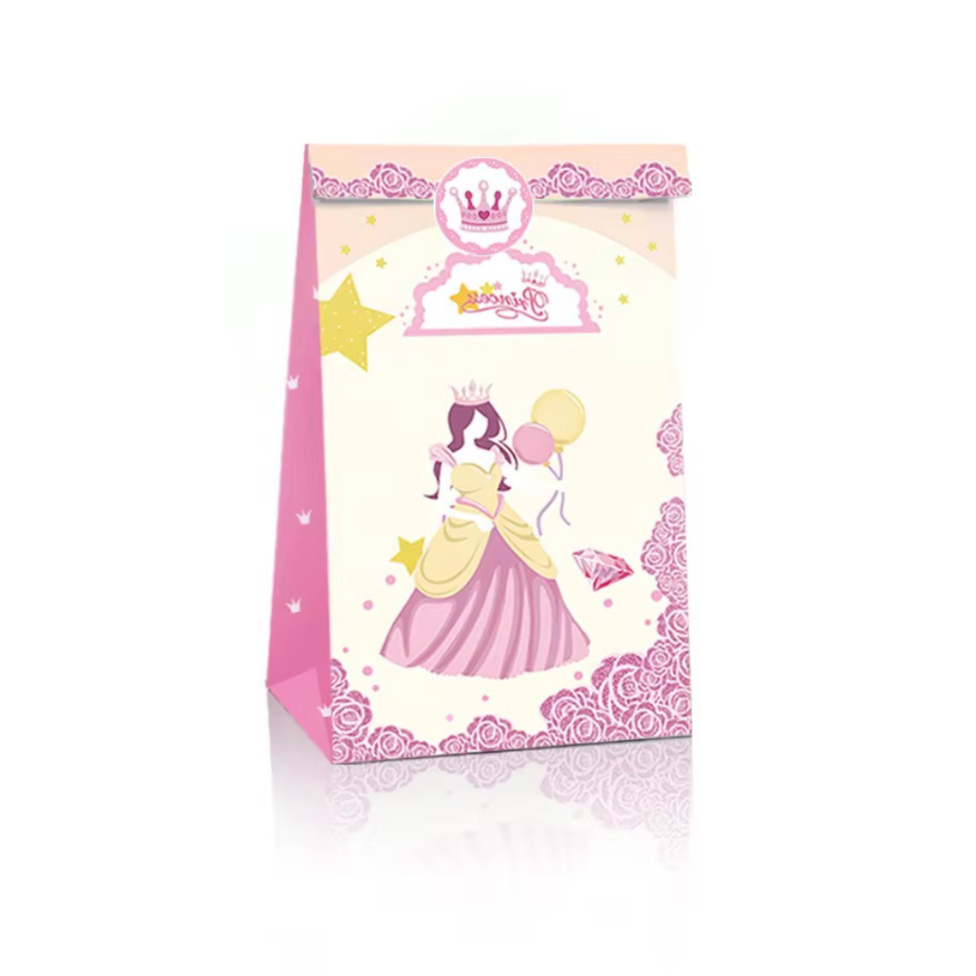 Princess-themed party bag with decorative elements on a white background