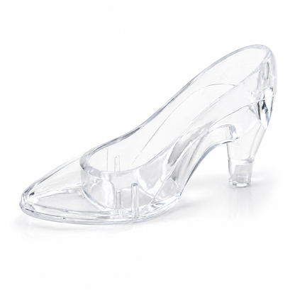 Clear glass slipper on a white background