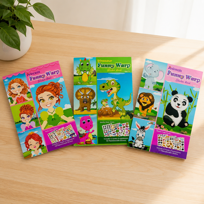 SET of 3 Sticker Activity Sets for Kids – Princess, Dinosaur & Wild Animals