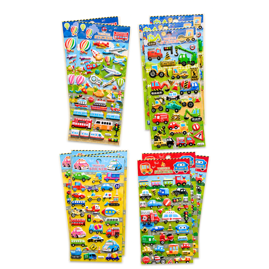 3D Puffy Vehicle Stickers for Kids • Set of 12