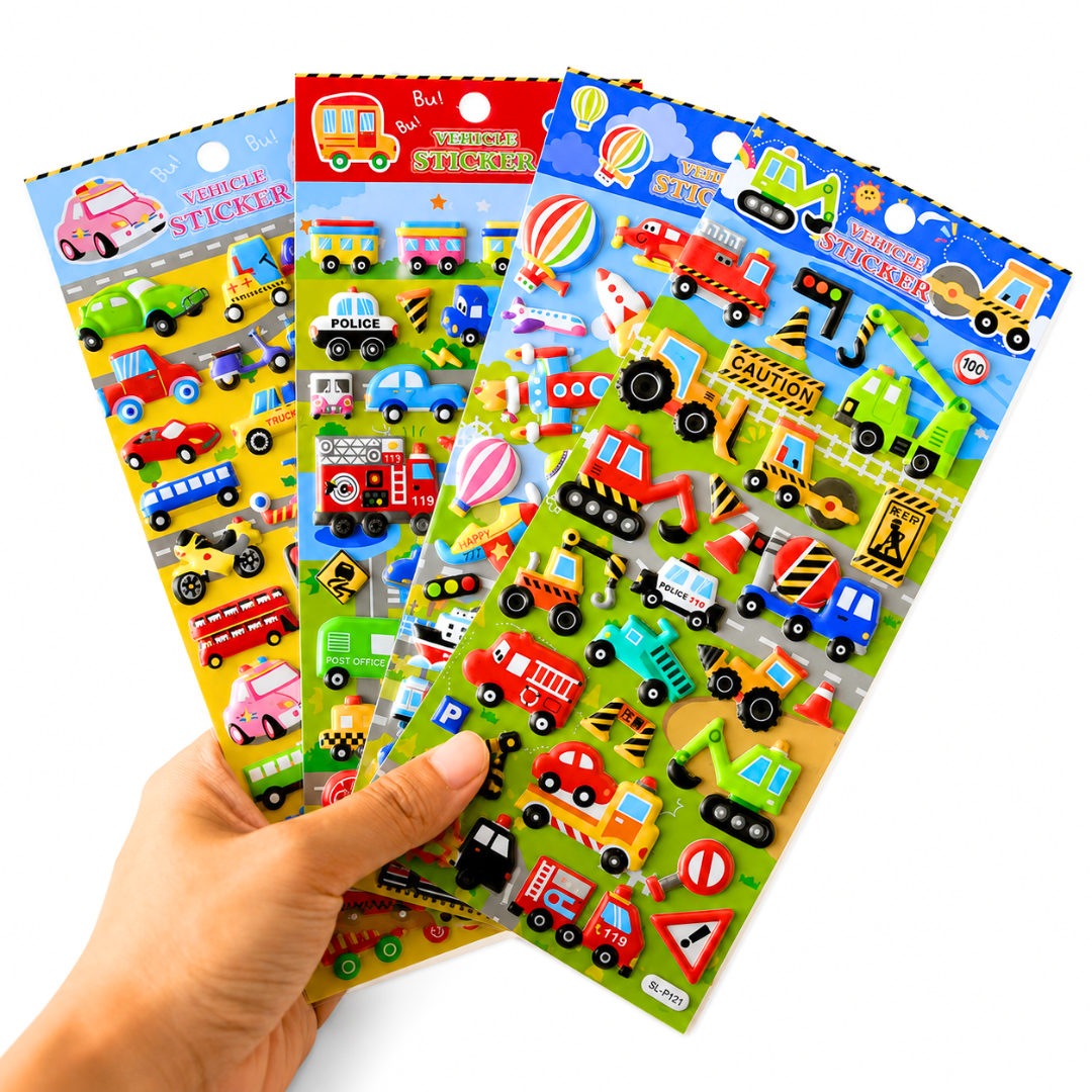 3D Puffy Vehicle Stickers for Kids • Set of 12
