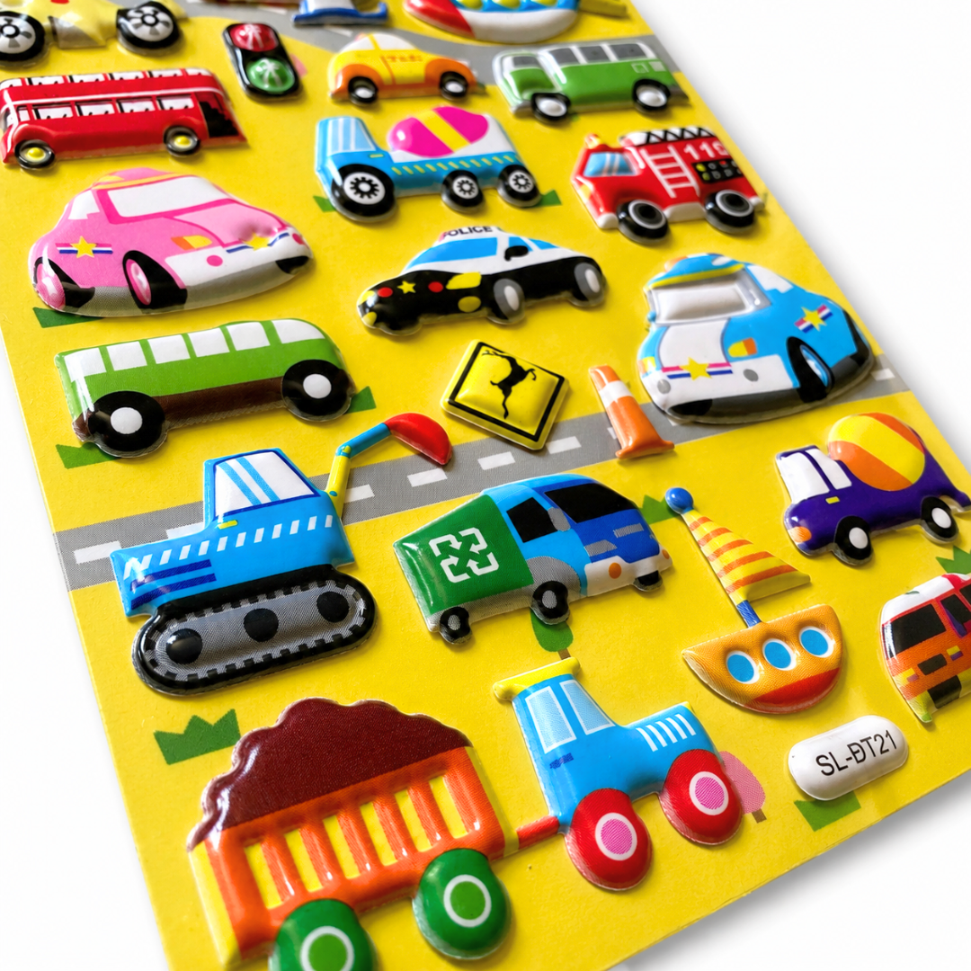 3D Puffy Vehicle Stickers for Kids • Set of 12