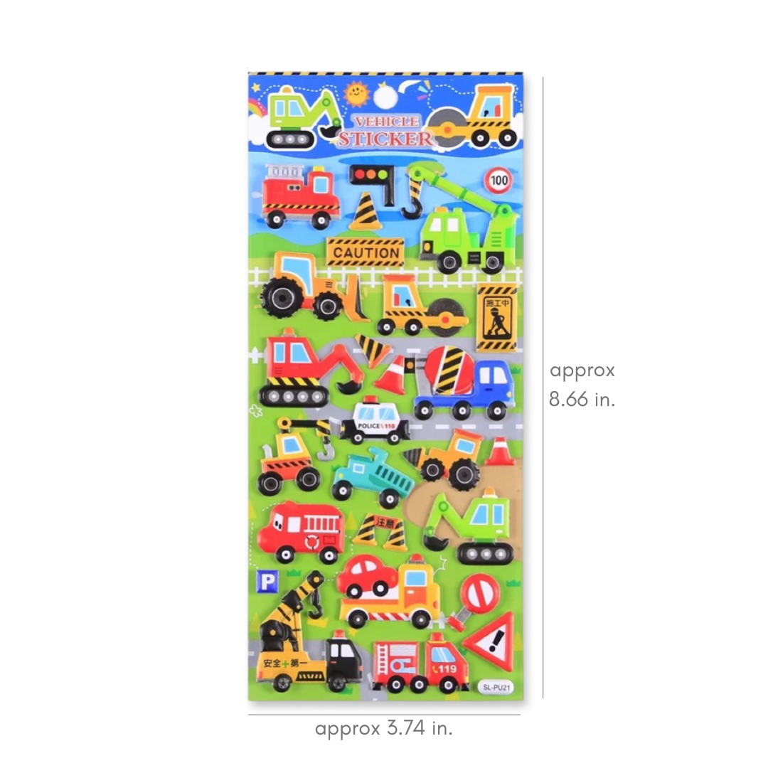 3D Puffy Vehicle Stickers for Kids • Set of 12