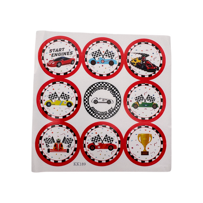 SET of 12 Racing car bag with sticker