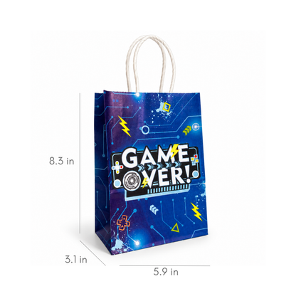 Blue Game Over video game party favor bag with gaming graphics
