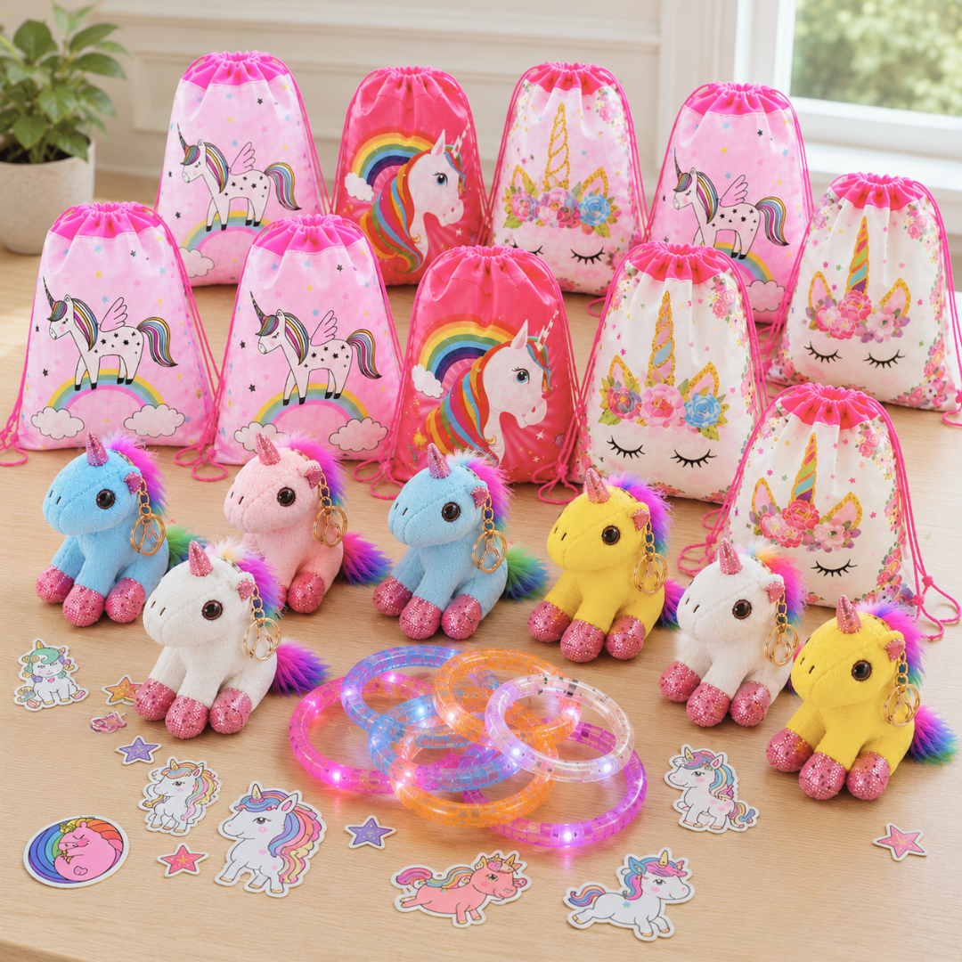 unicorn party favors on a table