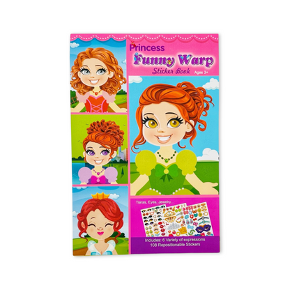 A set of colorful DIY puzzle game sheets with princess themed characters and stickers for creating custom princess faces.