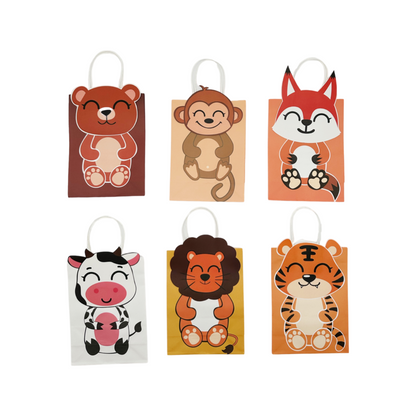SET of 12 Animal paper bags with handles