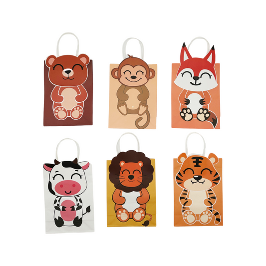 SET of 12 Animal paper bags with handles