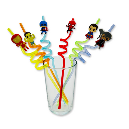Set of 5 Drinking Straw with Heroes Pin