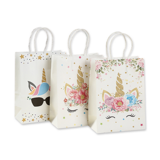 SET of 10 White Unicorn bag with handles