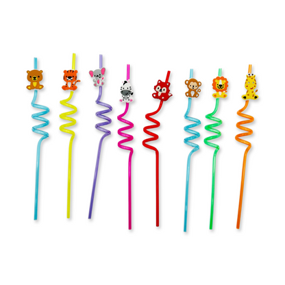 Set of 5 Jungle Animals Drinking Straws