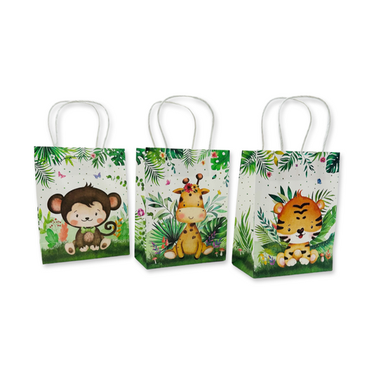 SET of 12 Jungle Animals paper bag with handles