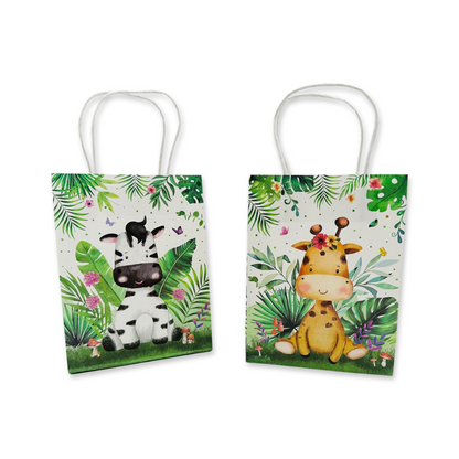 SET of 12 Jungle Animals paper bag with handles