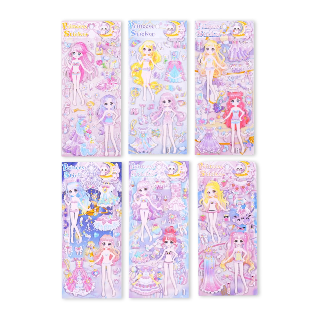 SET of 4 Princess Dress Up Stickers