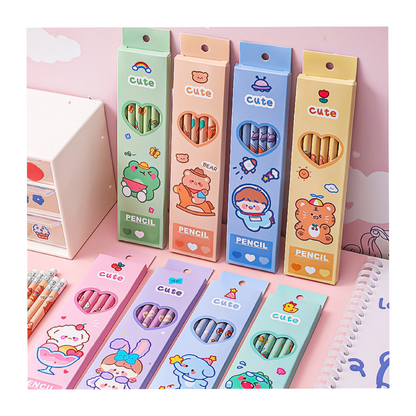 Box of 6 kawaii animals pencils
